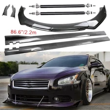 Carbon Fiber Front Bumper Lip Spoiler 86.6" Side Skirt Kit For Nissan Maxima ST