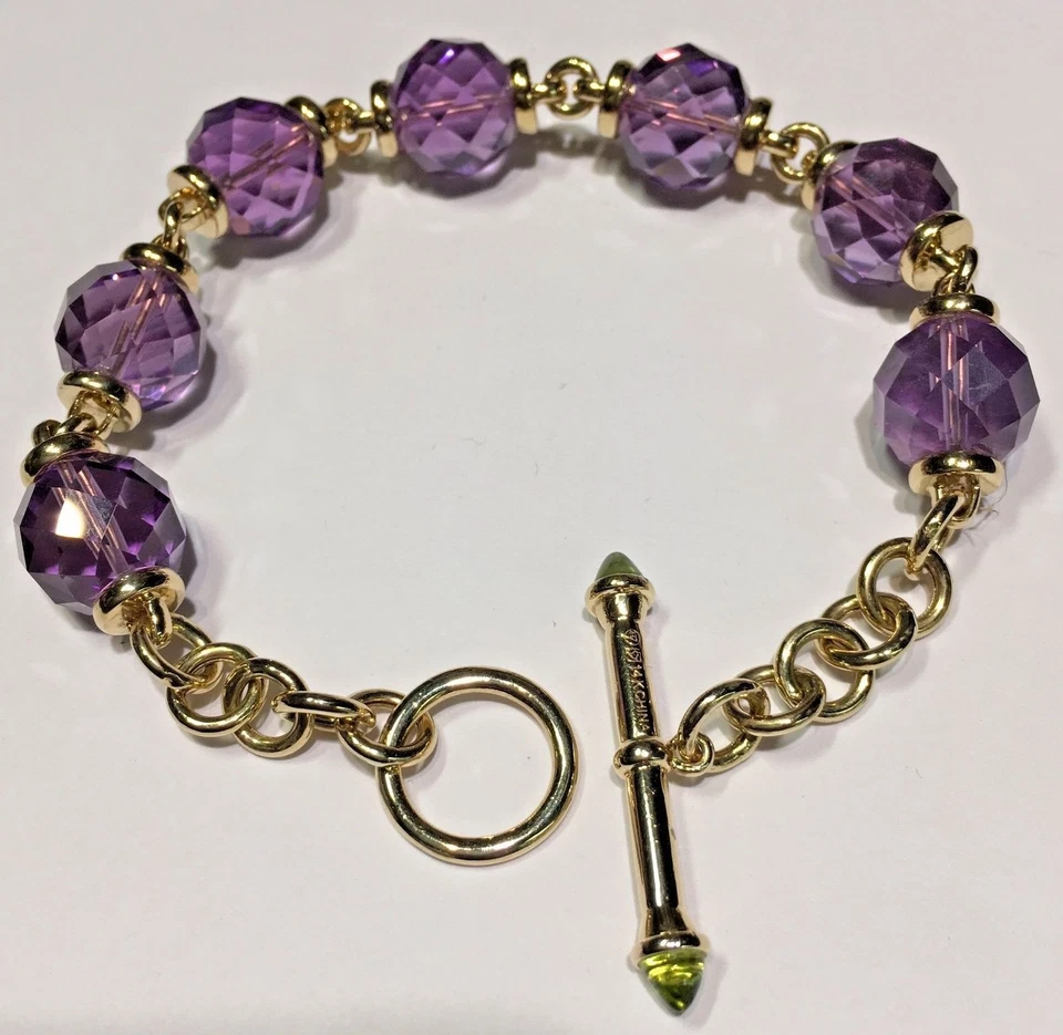 Brazalete de palanca de peridoto verde amatista púrpura facetado diseñador de lujo 14k YG de 8,5" Foto 4 de 4