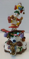 Holiday Time Stocking Holder 3 Stacked Snowmen Holding Bells 9"