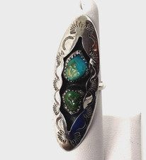 Native American NA  Ring Sz 6.5 Turquoise .926 C.B T Hallmark VTG Navajo Design