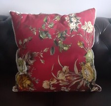 Large Burgundy Floral Cushion 55cm x 55cm (21.6"), Recycled Fabric, HANDMADE UK