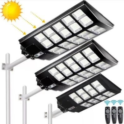 PFCTART Commercial LED Solar Street Light Dusk to Dawn Road Lamp+Pole Light Up All Night
