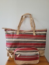 Brand New Damart 2 pc Travel Set - Multicoloured Striped Tote Bag and Wash Bag