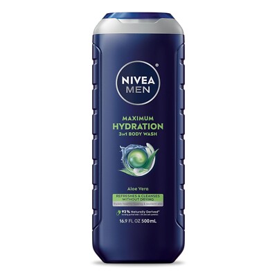 NIVEA MEN Maximum Hydration Body Wash for Dry Skin with Aloe Vera, 16.9 fl oz