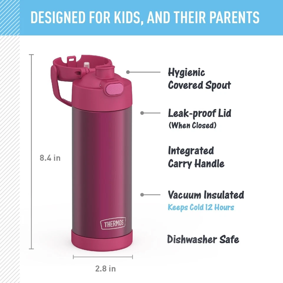 Botella aislada al vacío de acero inoxidable THERMOS FUNTAINER 16 onzas ROSA OSCURO NUEVA Foto 2 de 4