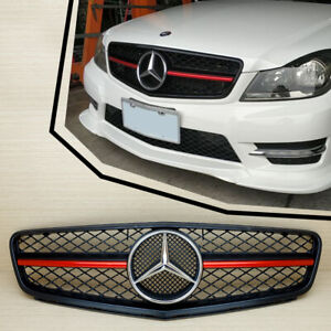 Chrome Star Gloss Black Front Grill For Mercedes Benz 08-13 C-Class W204 SL Look