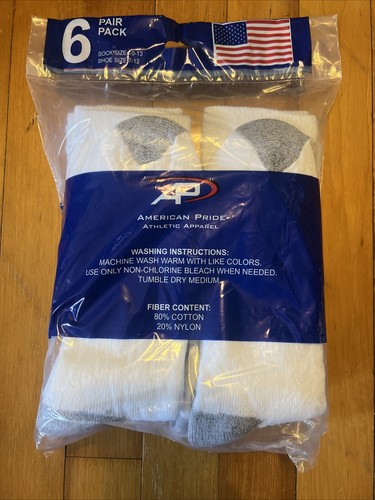 American Pride Men's Shoe Size 7-12 White Cotton 6 Pack Crew Athletic Socks NWT - Picture 9 of 10