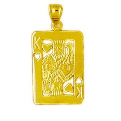 14k Yellow Gold King of Hearts Playing Card Pendant / Charm, Made in USA 