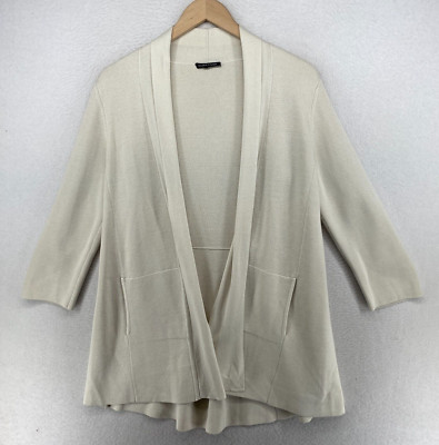 EILEEN FISHER Cardigan S Silk Organic Cotton Interlock Shawl Open Front Ivory