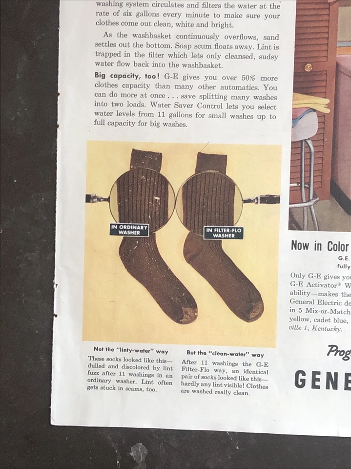 General Electric 1955 lavadora automática impresión anuncio filtro-Flo de colección años 50 sin pelusa Foto 4 de 4