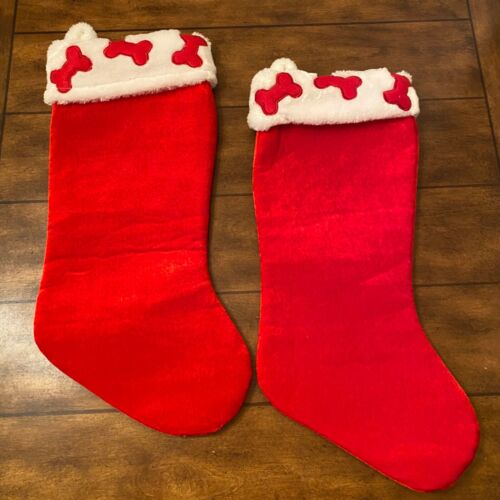 Christmas Stockings Dog Bones Red 19” Petco Pet Lot of 2 A17 - Picture 1 of 11
