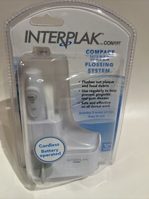 Interplak Conair Compact Water Jet Pick Flossing System Cordless Travel 2 Tips