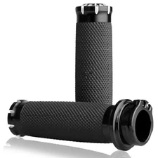 Pair Black Knurled Hand Grips Handlebar For Harley Suzuki Bobber Chopper Cruiser
