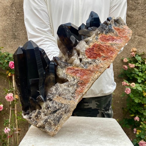 25.3LB Natural Beautiful Black Quartz Crystal Cluster Mineral Specimen Rare - 第 10/18 張圖片