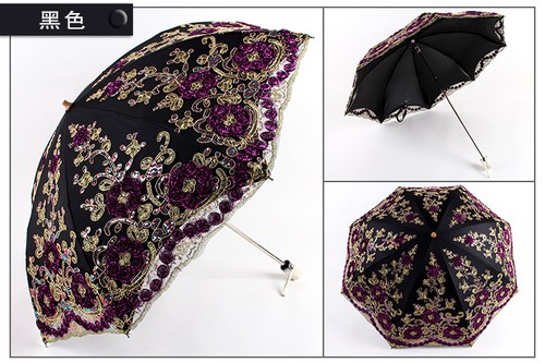 Double Lace Embroidery Sun Umbrella Sunscreen Anti-UV Female Princess Parasols - Picture 12 of 16