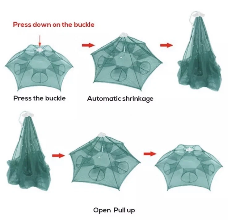 ✅ JUEGO DE 4, 8 agujeros trampa para cangrejos de río trampa para cangrejos trampa para minnow trampa para camarones red para cangrejos Foto 4 de 4