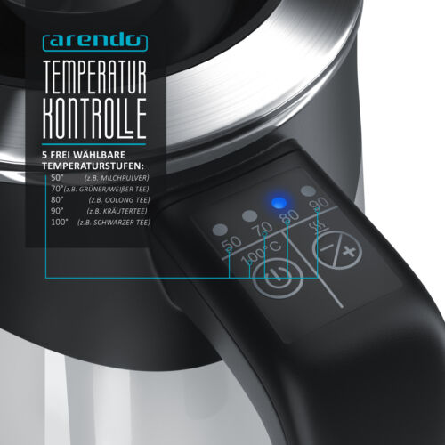 Arendo Single Wasserkocher mit Temperaturwahl |0,5l | 1100 W| Reise Wasserkocher - Bild 4 von 5