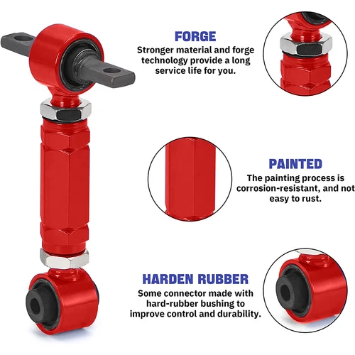 Front Upper Control Arms+Rear Camber Adjustable Kit For 96-00 Honda Civic EK Red - Picture 2 of 9