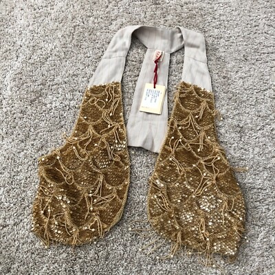Raga Beaded Mini Zeno Vest fringe Gold Sequin Gatsby Boho artsy  Sz S NWT