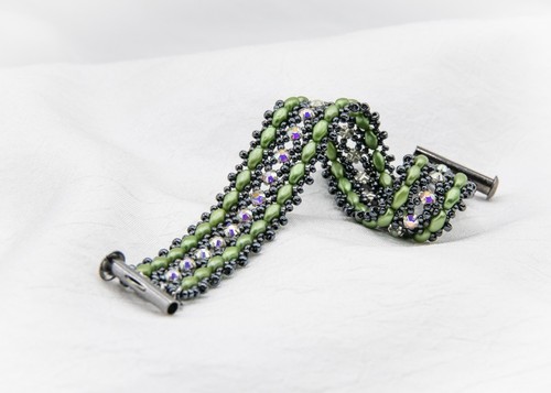 Armband Damen Schmuck Handarbeit Grün Grau Swarovski Element Glasperlen 17cm NEU - Bild 6 von 8