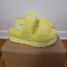 UGG Women Oh Fluffita Genuine Shearling Slingback Sandals NWB Size 9 Lemon Lime