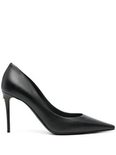 Dolce & Gabbana 95mm Décoletté Pumps: Black Calf Leather Stiletto with Plaque