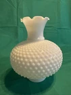 Vintage Hobnail Milk Glass Ruffled Edge Hurricane Shade