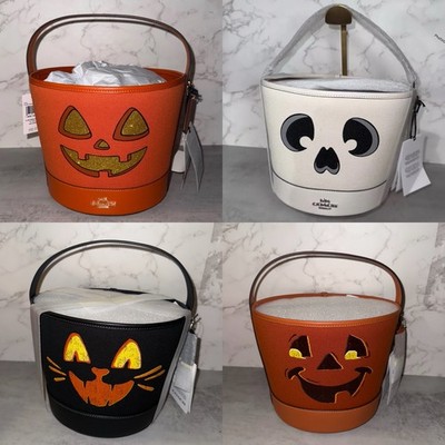 NWT Coach Trick Or Treat Bucket Halloween Bag Ghost/Pumpkin CW535/CW533