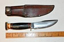 Vintage Marbles Gladstone, Mich Woodcraft Knife with Stag Pommel in Sheath