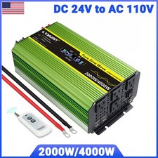 2000W 4000W 24V to 110V Pure Sine Wave Power Inverter W/ 4AC 4USB Remote Control