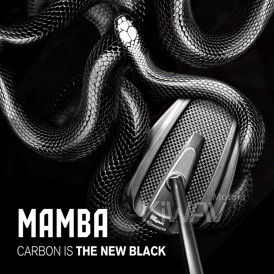 Espejos DELGADOS VAWiK MAMBA Negro Fibra de Carbono Convexo Ajustable Personalizado Motocicleta Foto 3 de 4