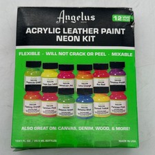 Angelus Acrylic Leather Paint Neon Kit 12 Colors 1 oz Set for Shoes  Crafts