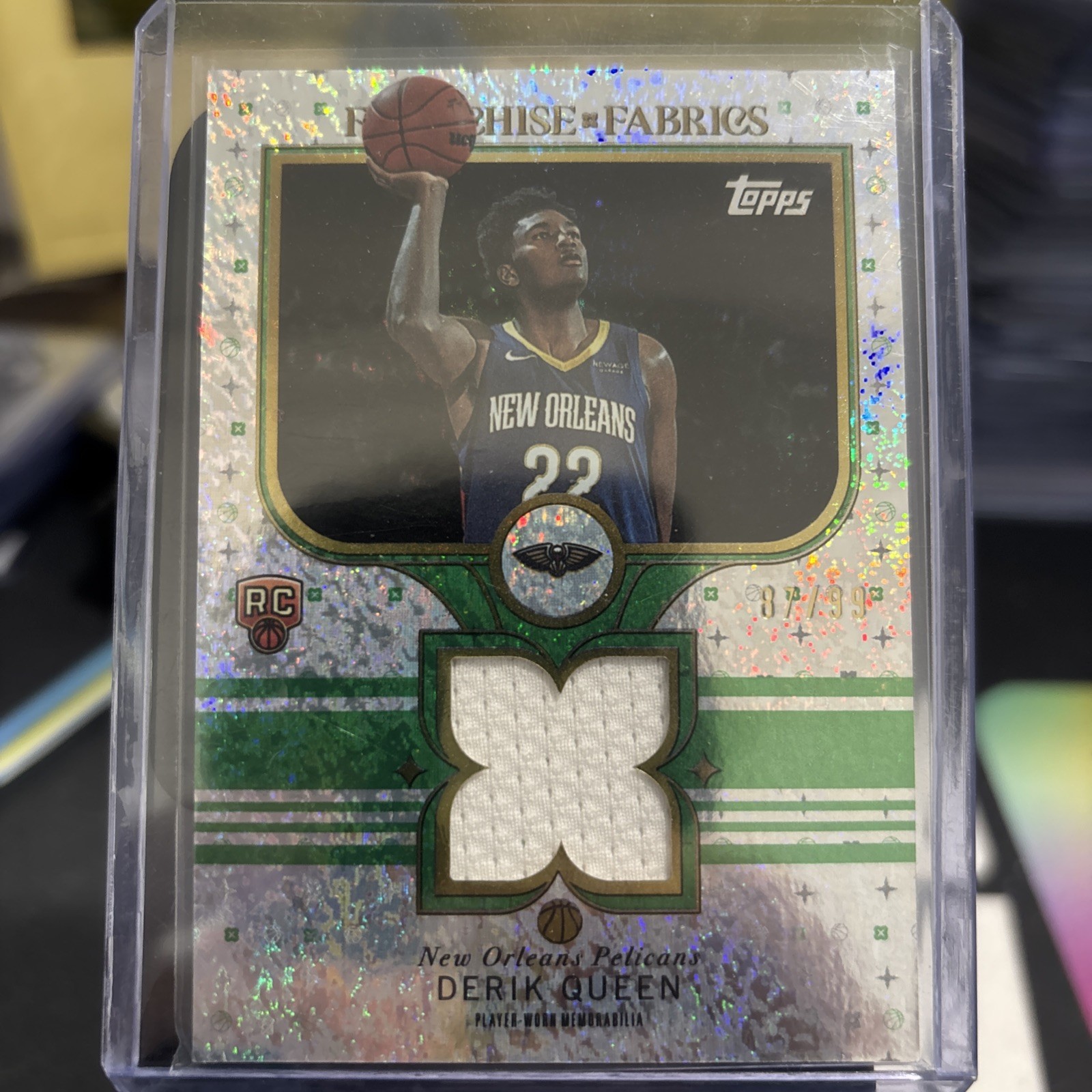 2025-26 Topps Derik Queen Franchise Fabrics Rookie Green Holo Foil Patch RC /99