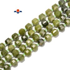 Natural Green Jade Faceted Cube Beads Size 8-9mm 15.5'' Strand 8-9mm