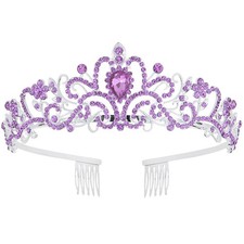 Silver and purple crystal tiara crown, rhinestone headband hair jewelry