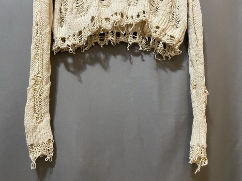 NWOT ZARA Women Long Sleeve Cable and Ladder Stitch Crop Knit Sweater SZ M Beige - Picture 5 of 13