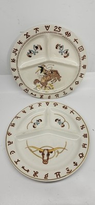 Vintage Fred Roberts S.F. Western Divided Grill Plates Cowboy Bronco Longhorn 11