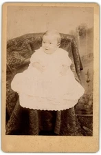 Cabinet Card Circa 1880s Wm. S. Ainsbaugh Cute Baby In Dress Unmarked