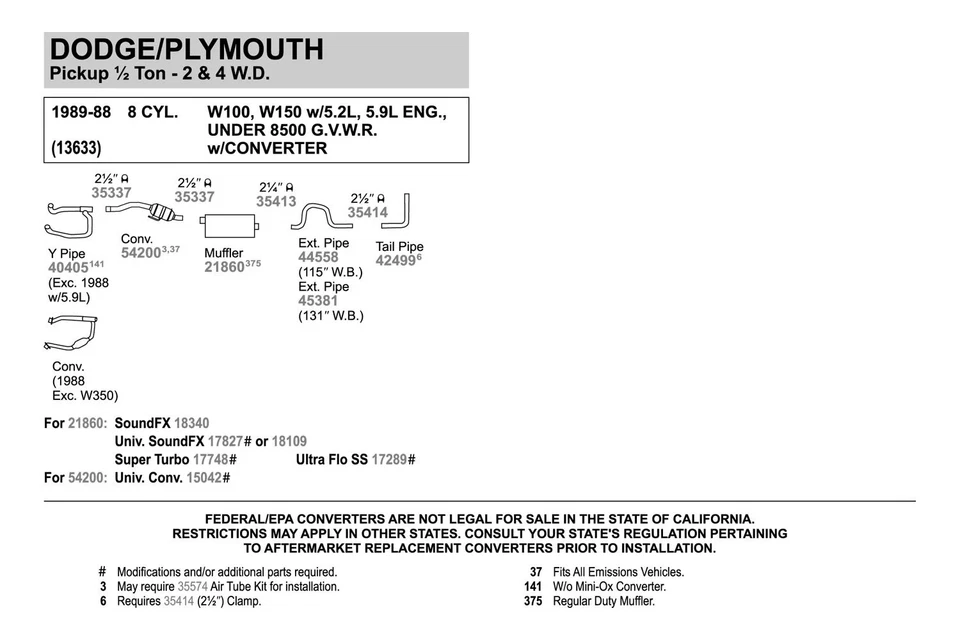 For Dodge Ramcharger 87-93 Walker 44558 Aluminized Steel Exhaust Extension Pipe Foto 3 de 4