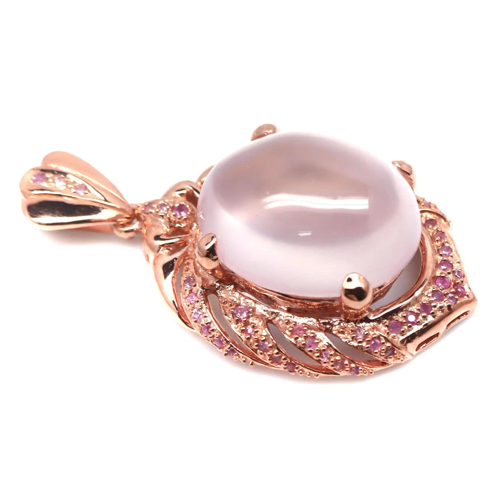 925 Silber 22 x 26 Mm. Rose Quarz & Rosa Saphir Gemacht IN Thailand Anhänger - Bild 2 von 4