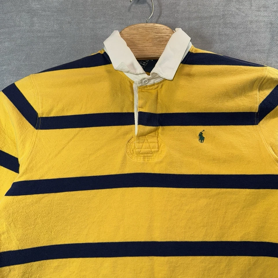 Camisa de Rugby Polo Ralph Lauren Hombres XL Amarillo Azul Rayas Forrada de Vellón Poni Foto 4 de 4