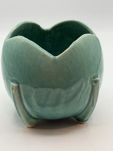 Vintage Nelson McCoy Art Pottery Art Deco Round Tulip Turquoise Planter Vase