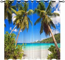 Beach Scene Curtains 52x84 Tropical Palm Ocean Waterproof 2 Panels