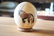 Vintage African Ostrich Egg Ornament, Decor, Souvenir, Used