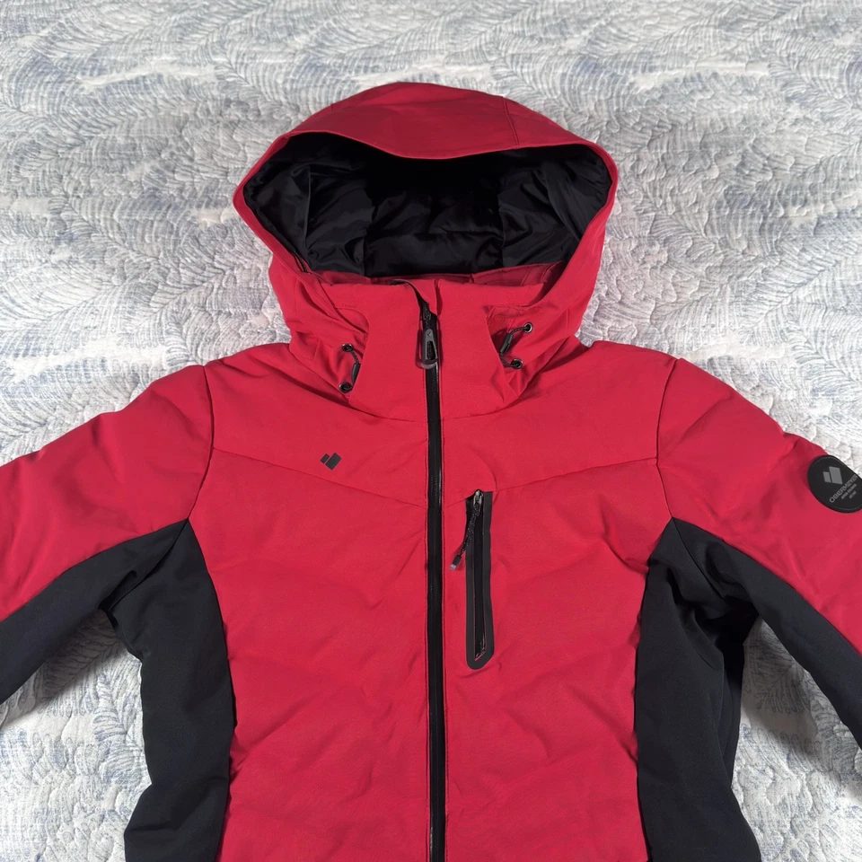 OBERMEYER Cosima Down Winter Ski Jacket Womens Size 6 Red Black Insulated Hooded - Image 3 of 4