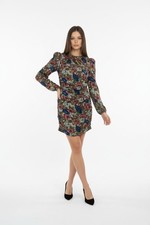New Floral Dress Size 4 Ruched Bodycon Artsy Puff Long Sleeve By Walter Baker