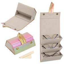 Travel Sunglasses Organizer, 3 Slot Foldable Sunglasses Holder, Gradient Orange