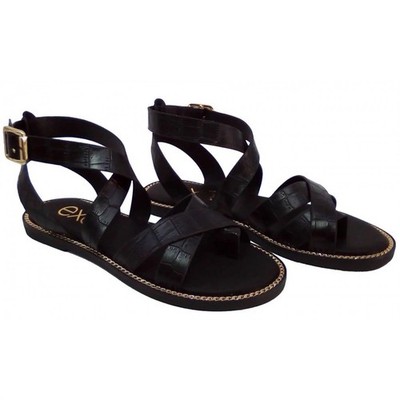 NEW Exe - Women's Alexia Flat Strappy Sandal Black, Size 39 (US 8)
