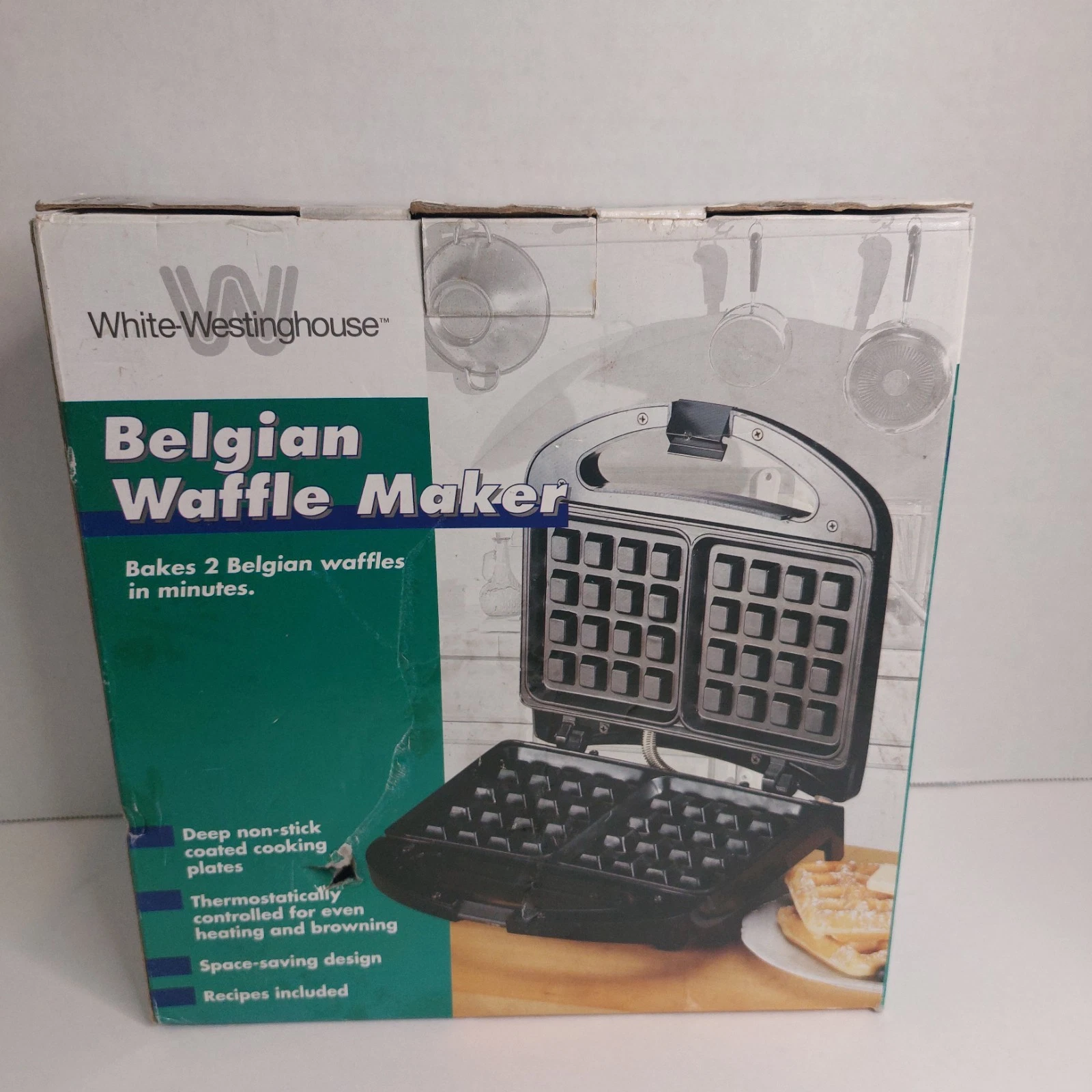White-Westinghouse Belgian Waffle Maker Non-Stick Plates New In Box