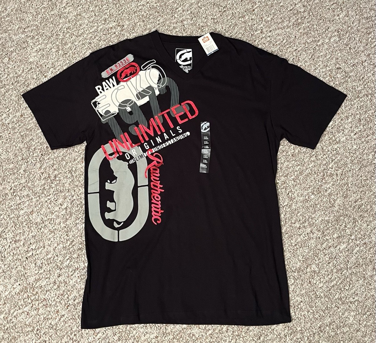 NWT Ecko Unlimited Unltd XL OG Side Stacks V-Neck Tee Black